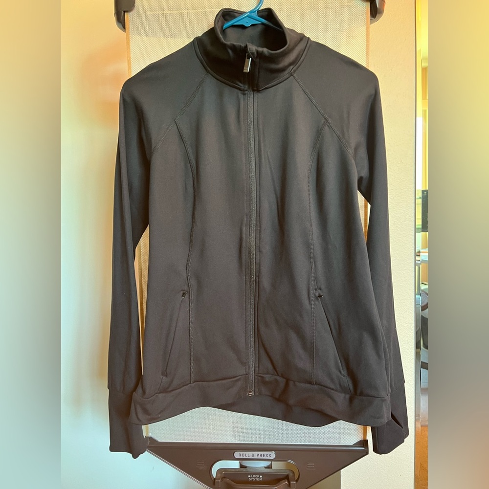 Zip front track jacket - black